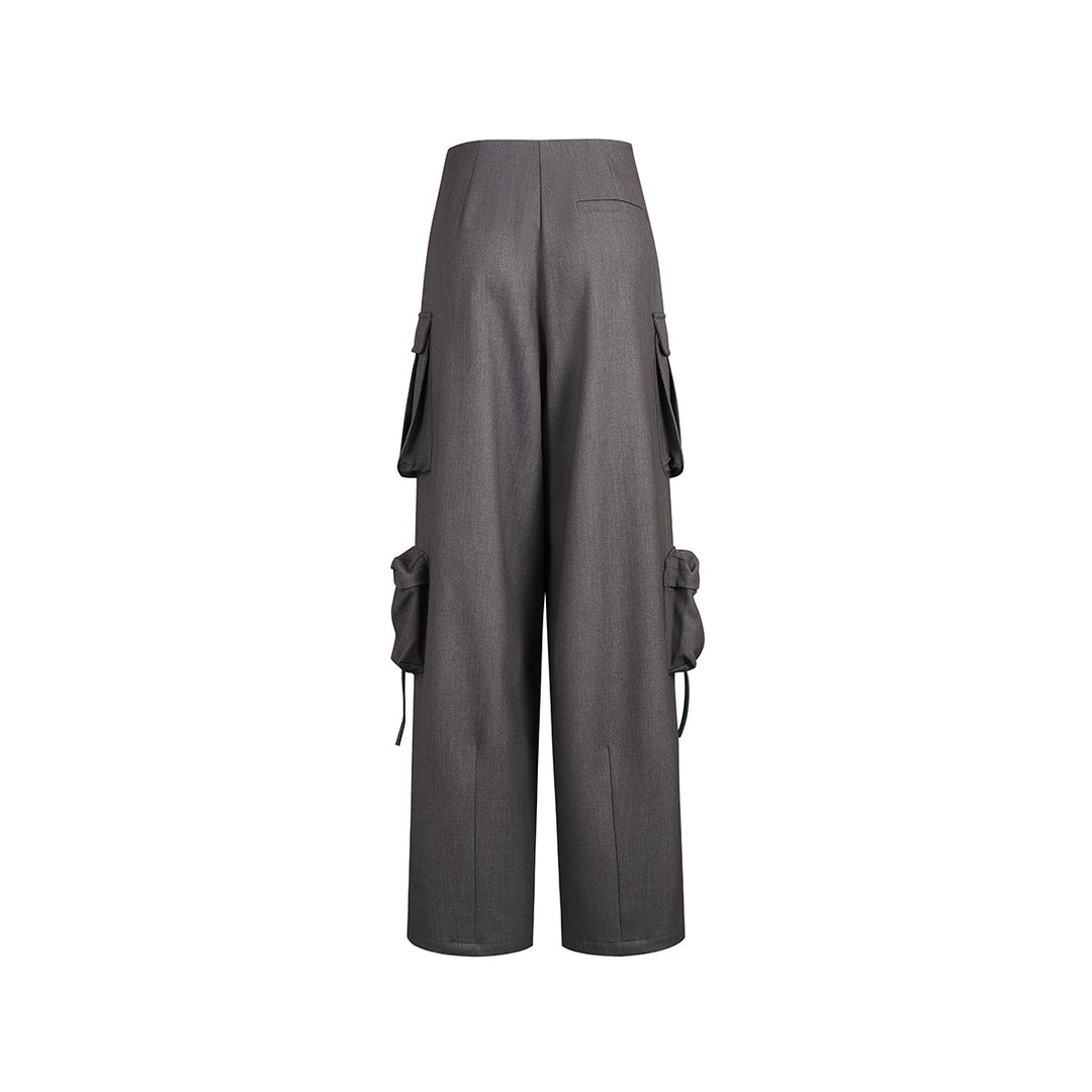 Three Quarters Loose Wide-Leg Cargo Pants Gray