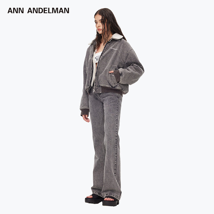 Ann Andelman Logo Embroidery Fleeced Denim Jacket - Mores Studio