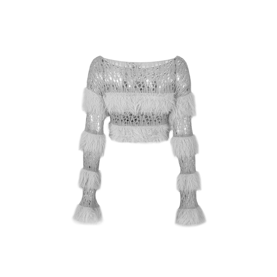 Weird Market X Angel Boy Fluffy Hollow-Out Crop Sweater - Mores Studio