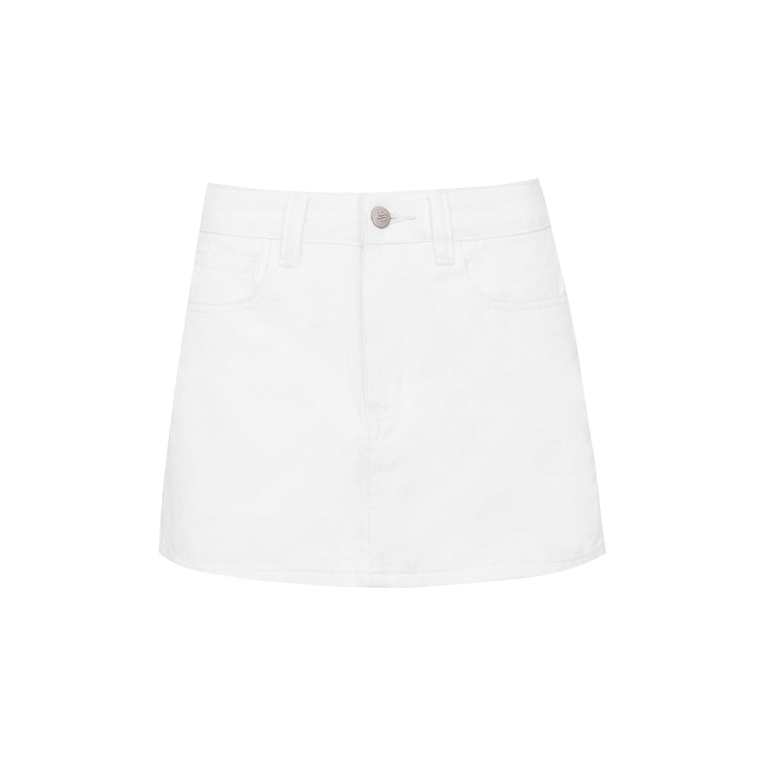 Liilou Retro Washed Denim Short Skirt White