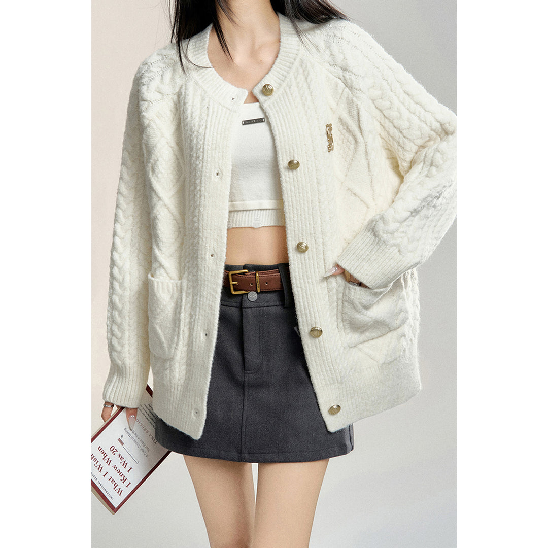 MacyMccoy Twist Silhouette Knit Cardigan White