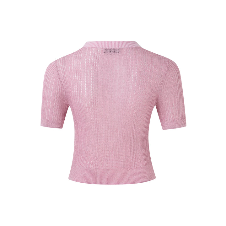 Eimismosol Lightweight Sparkly Silk Knit Tops Light Pink