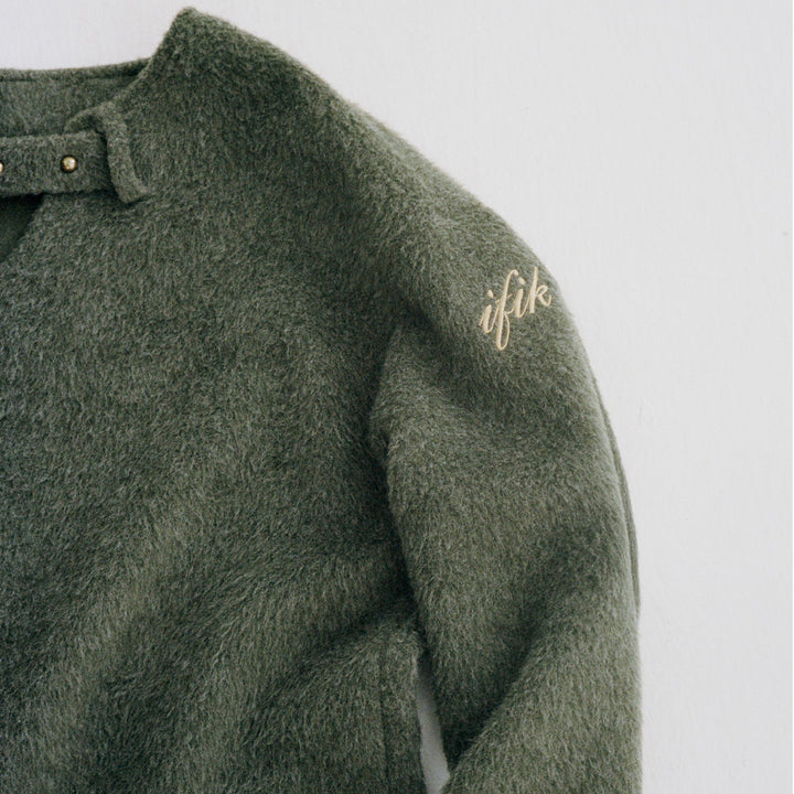 IFIK Hollow Cutting Stud Sweater Olive Green - Mores Studio