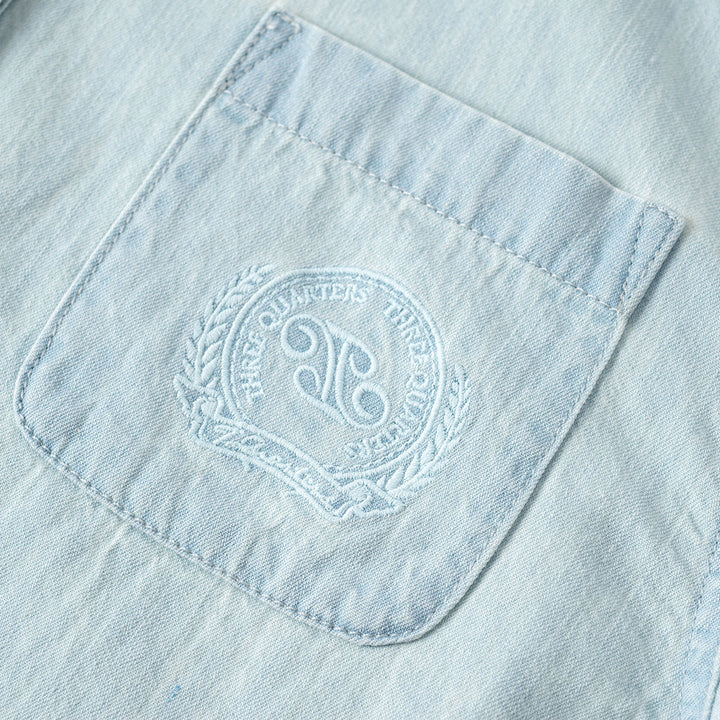 Three Quarters Embroidery Cropped Denim Shirt - Mores Studio