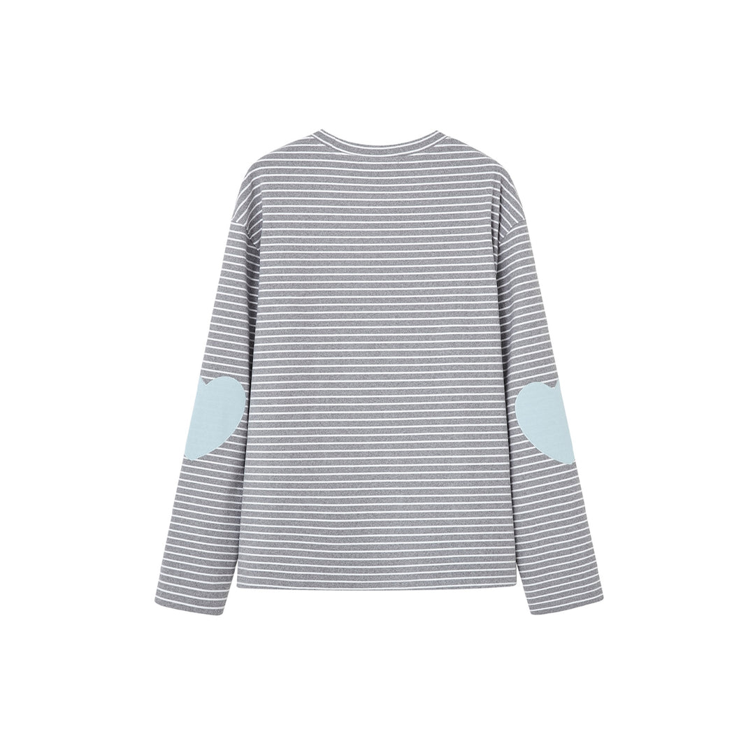 SomeSowe Striped Heart Long Sleeve Top Gray