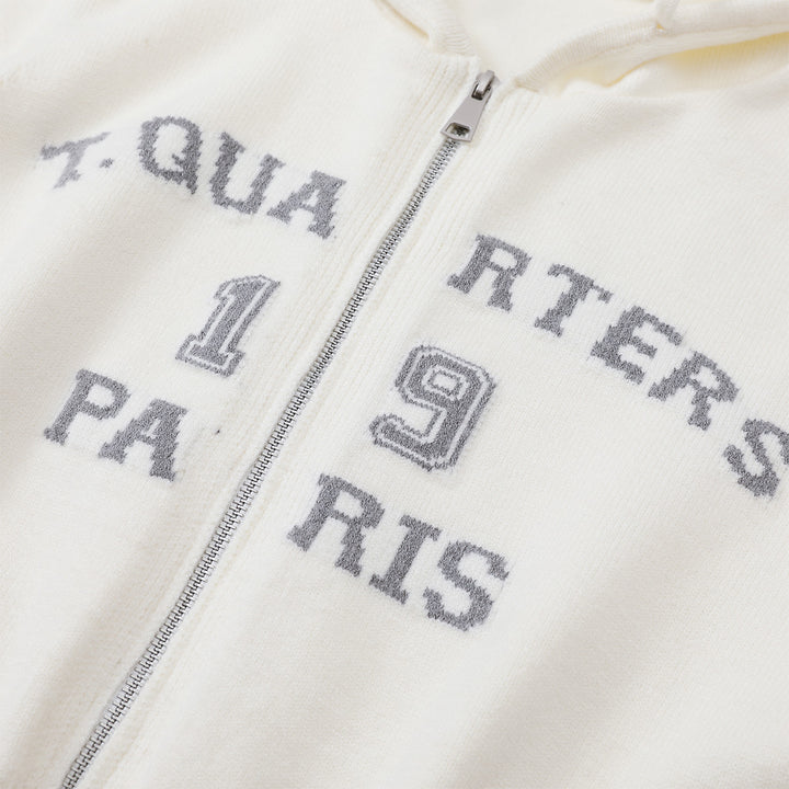 Three Quarters Letter Embroidery Hooded Jacket White - Mores Studio