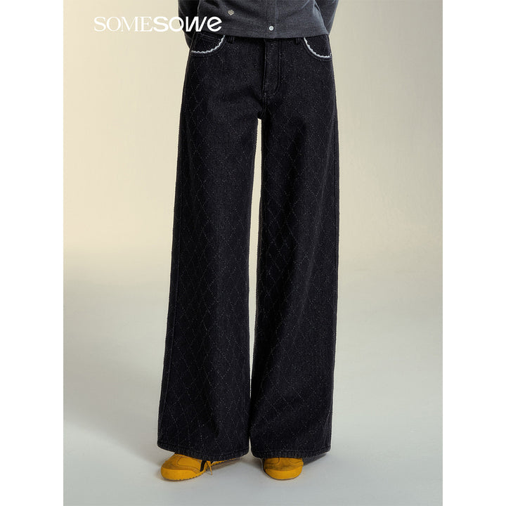 SomeSowe Checkered Jacquard Straight-Leg Jeans Black