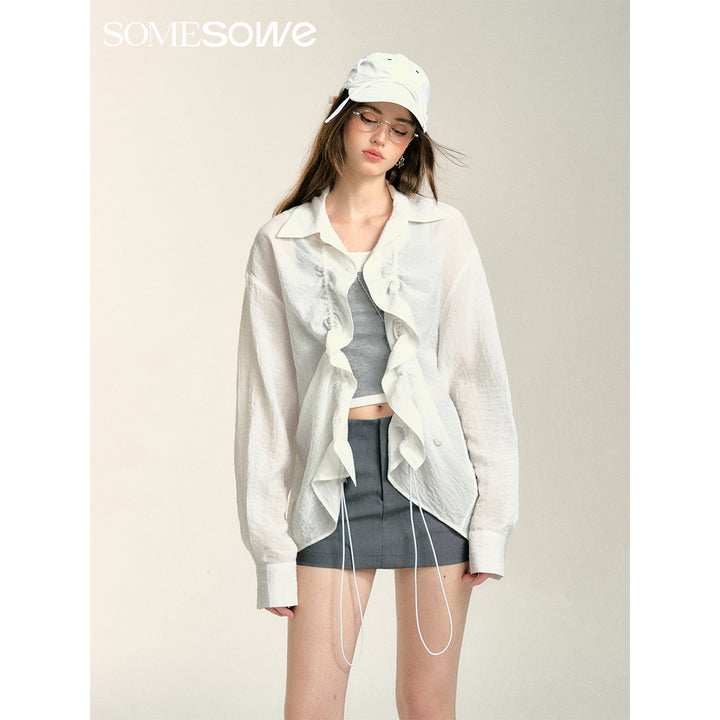 SomeSowe Long Sleeve Puff Pleated Shirt White