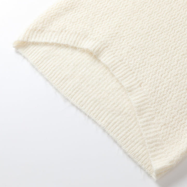 Three Quarters Woolen Off-Shoulder Sweater Cream