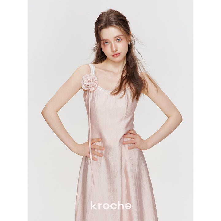 Kroche Rose Lace Up Waisting Halter Dress