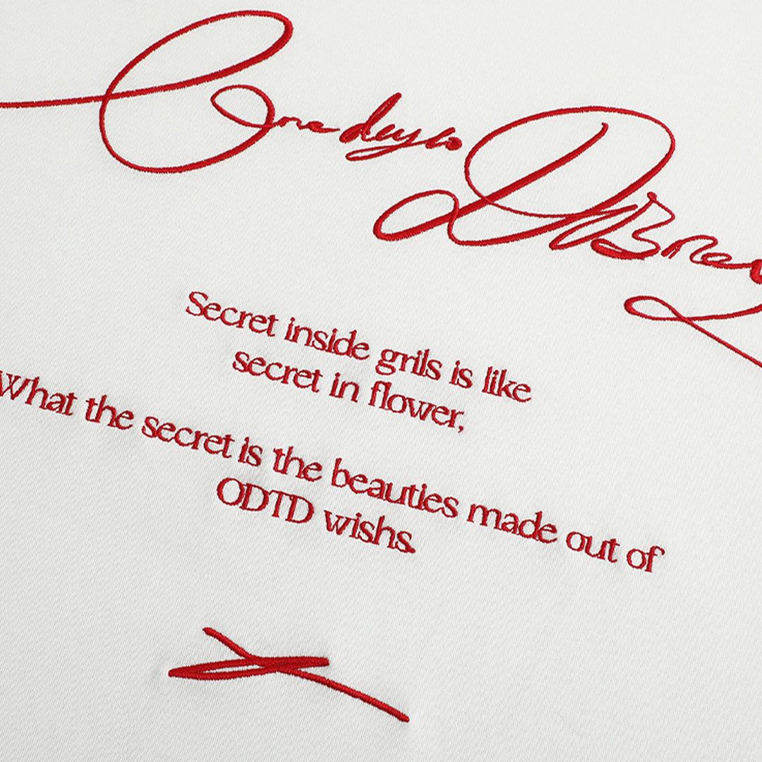 ODTD Embroidery Handwritten Slogan Logo Loose T-Shirt White