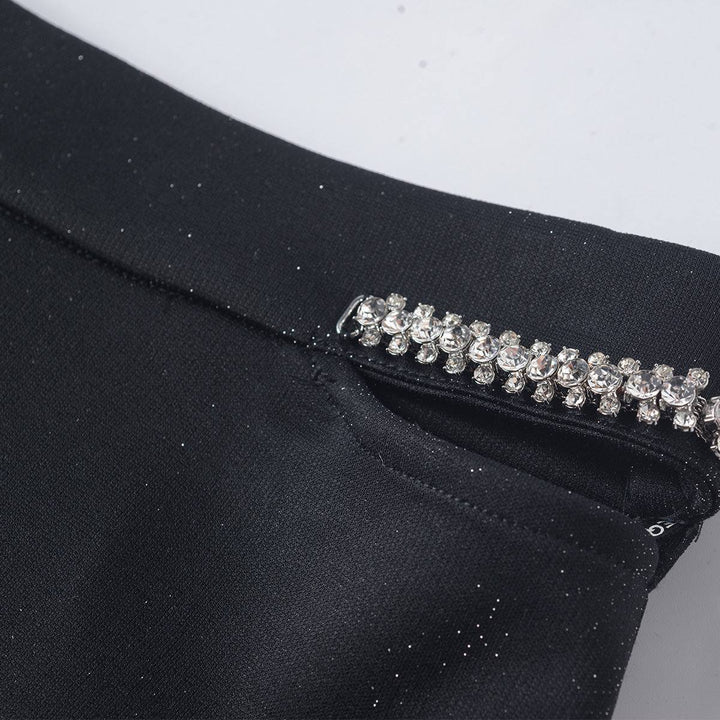 Three Quarters Rhinestone Chain Silver Thread Knit Shorts - Mores Studio