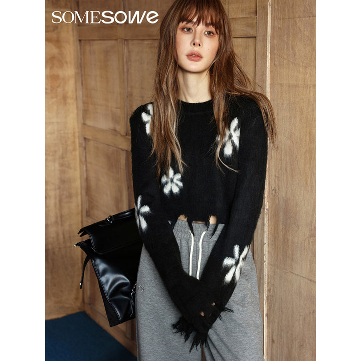 SomeSowe Destroy Tassel Flower Short Sweater - Mores Studio