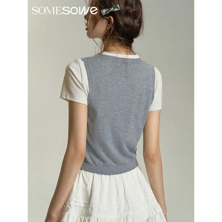 SomeSowe Fake-2-Piece Knit Soft Top Grey