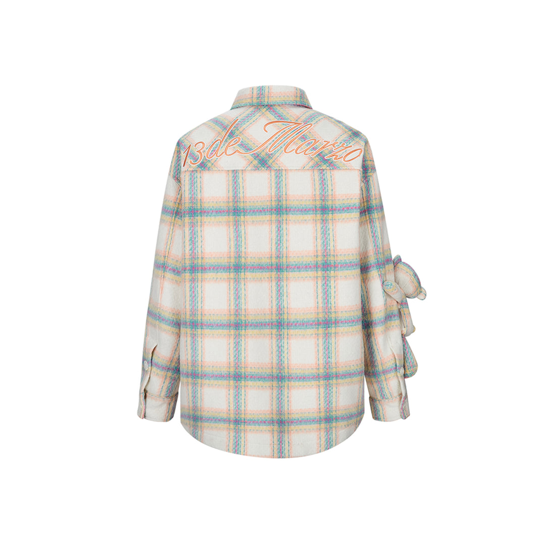 13De Marzo Plaid Bear Shirt Coat Beige