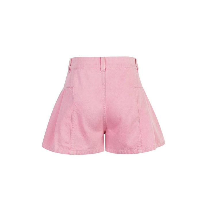 Three Quarters A-Line Denim Shorts Pink - Mores Studio