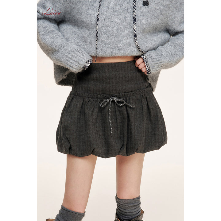 Liilou Lace Up High Waist Tweed Bud Skirt Gray