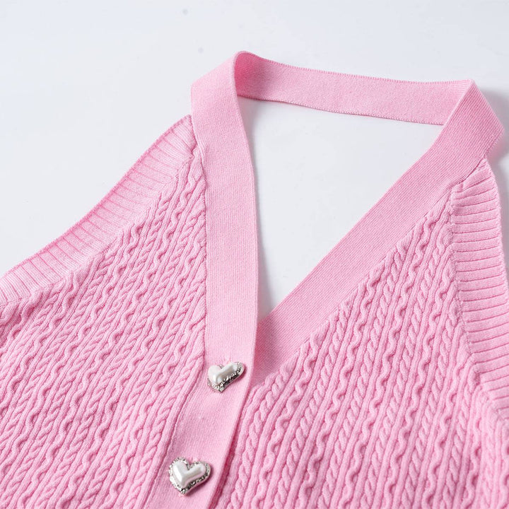 Three Quarters Heart Button Knit Halter Vest - GirlFork