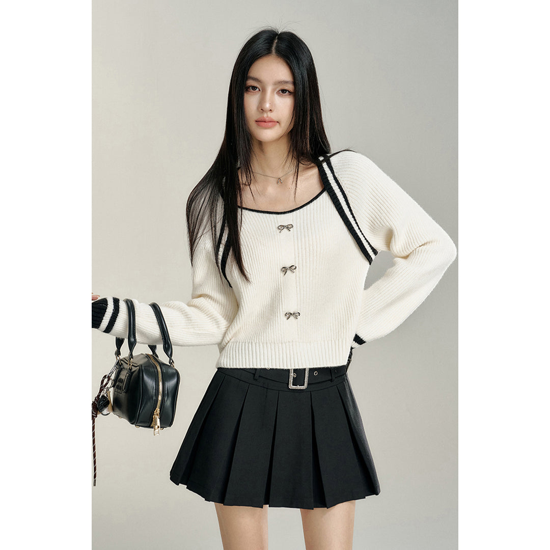 MacyMccoy Fake-2-Piece U-Neck Knit Sweater White