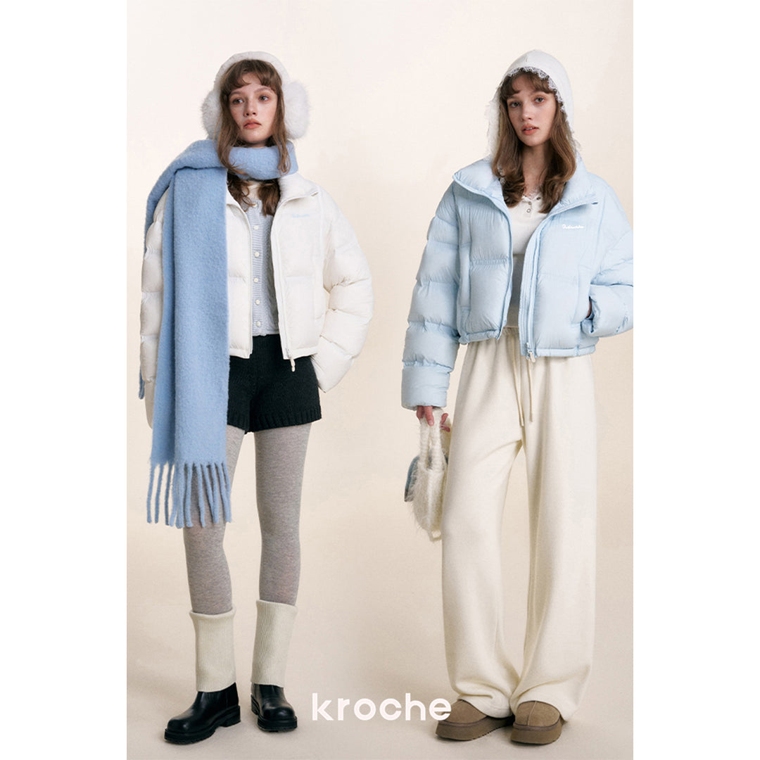 Kroche Stand Collar Short Down Jacket White