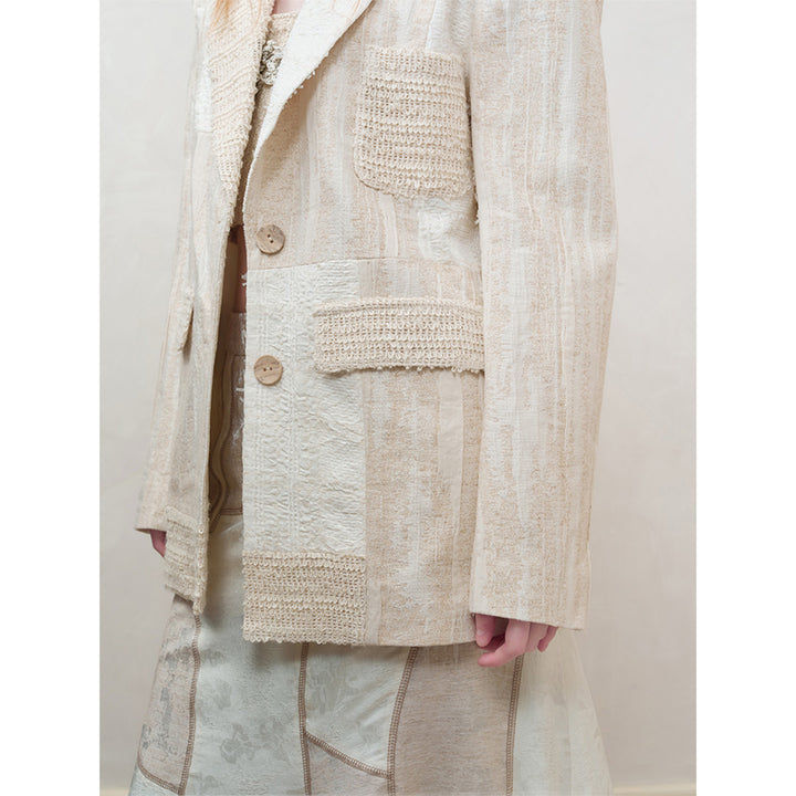 Anno Mundi Mottled Cotton Linen Panelled Suit Jacket