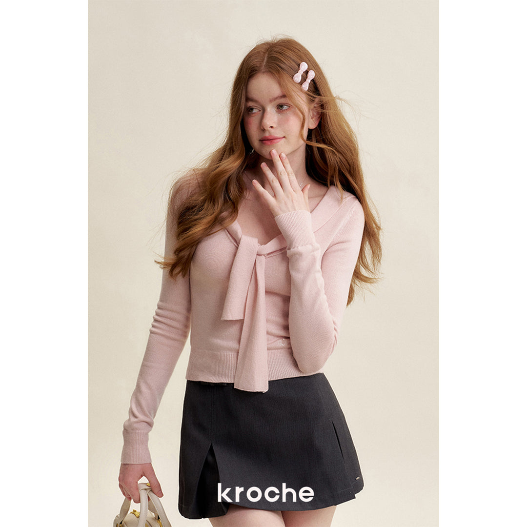 Kroche Blended Woolen Sailor Collar Knit Top Pink