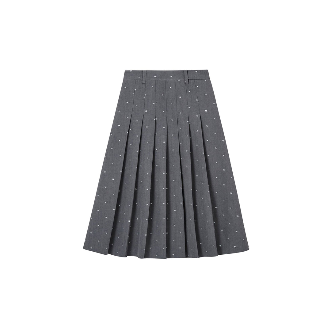 SomeSowe Bow Sequin Pleated Long Skirt Gray