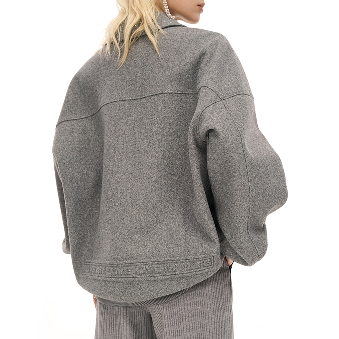 Cottia Logo Embroidery Half-Zip Sweater Grey - Mores Studio