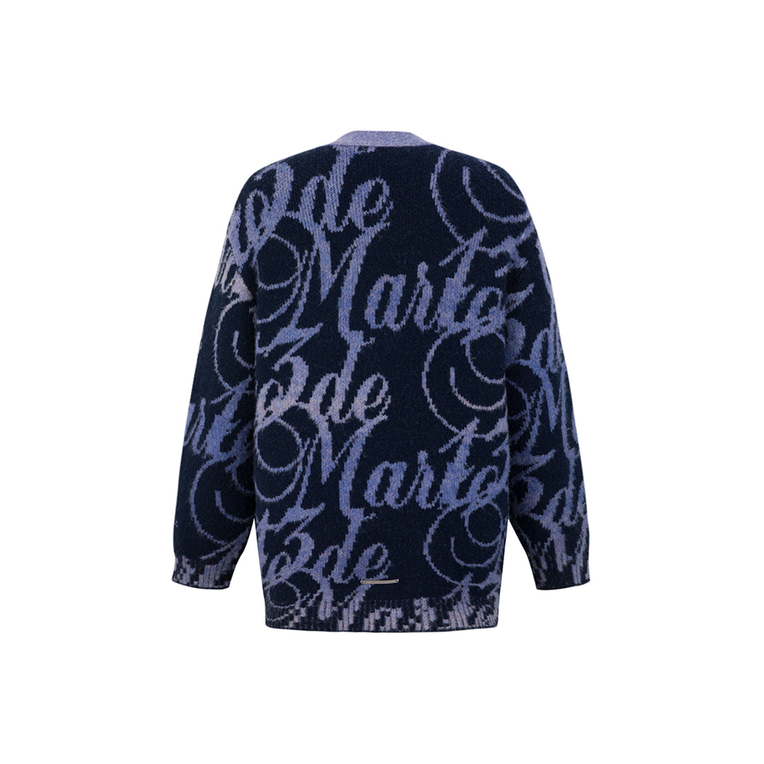 13De Marzo Gradient Logo Bear V-Neck Knit Cardigan Navy Blue