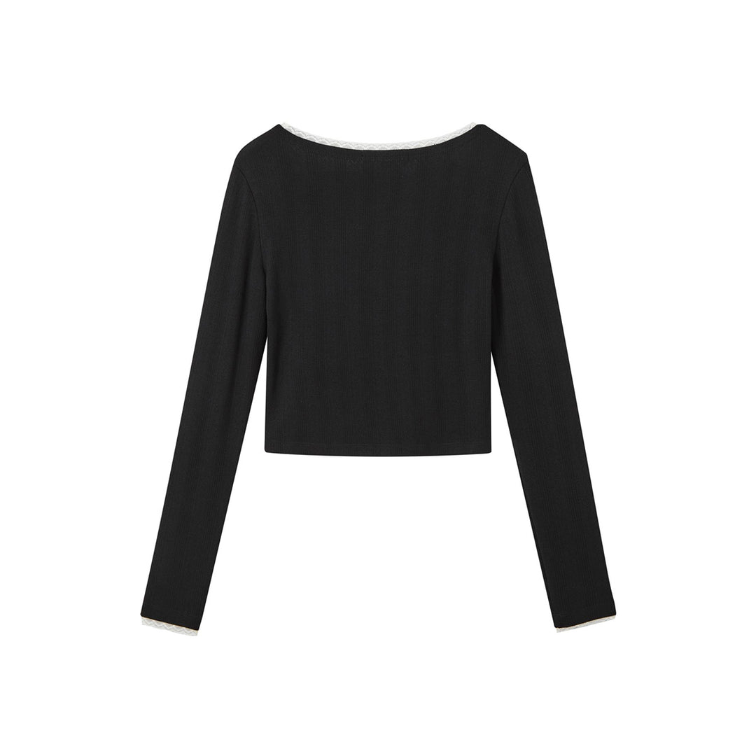 SomeSowe Lace Bow Splice Long Sleeve T-Shirt