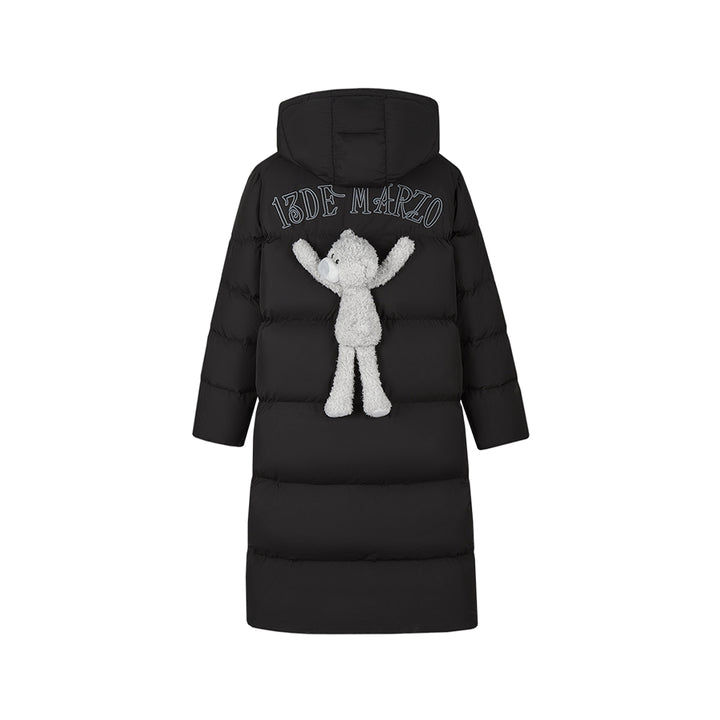 13De Marzo Back Plush Bear Long Down Jacket Black