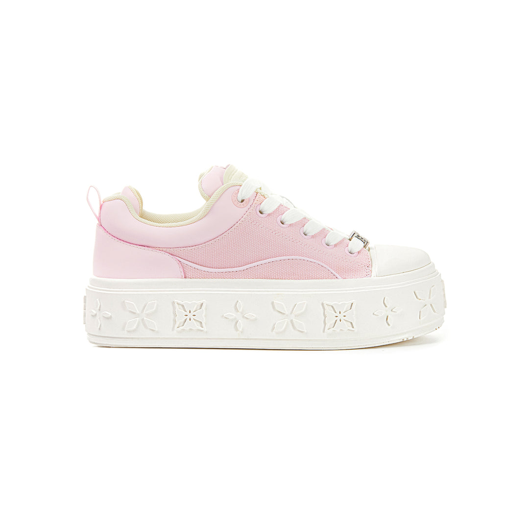 Trapar Waves Embossment Thick-Soled Casual Canvas Sneaker Pink