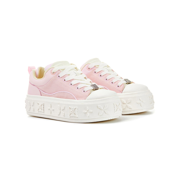 Trapar Waves Embossment Thick-Soled Casual Canvas Sneaker Pink