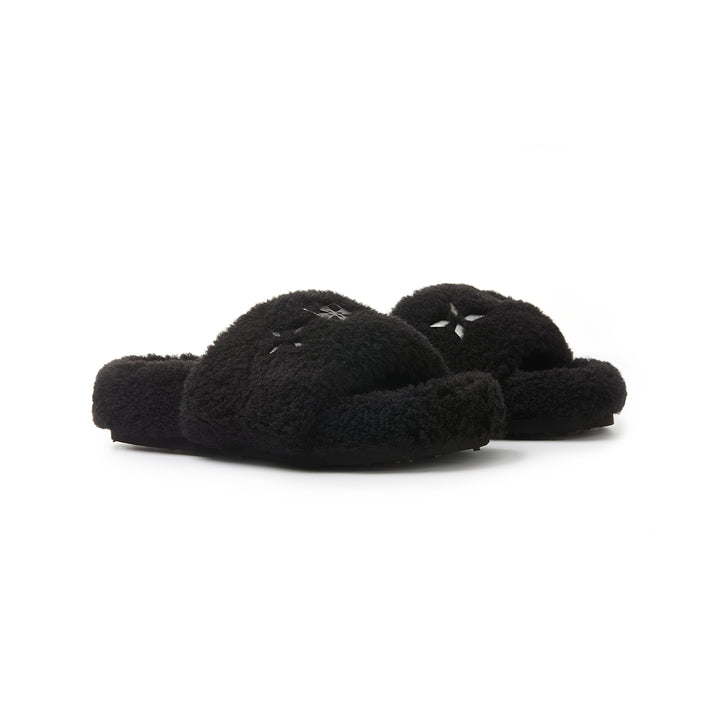 Trapar Waves Basic Casual Furry Slipper Black