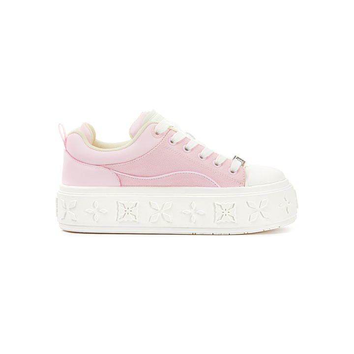 Trapar Waves Embossment Thick-Soled Casual Canvas Sneaker Pink