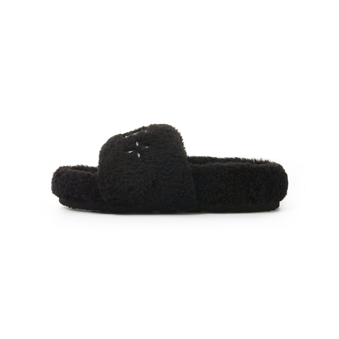 Trapar Waves Basic Casual Furry Slipper Black