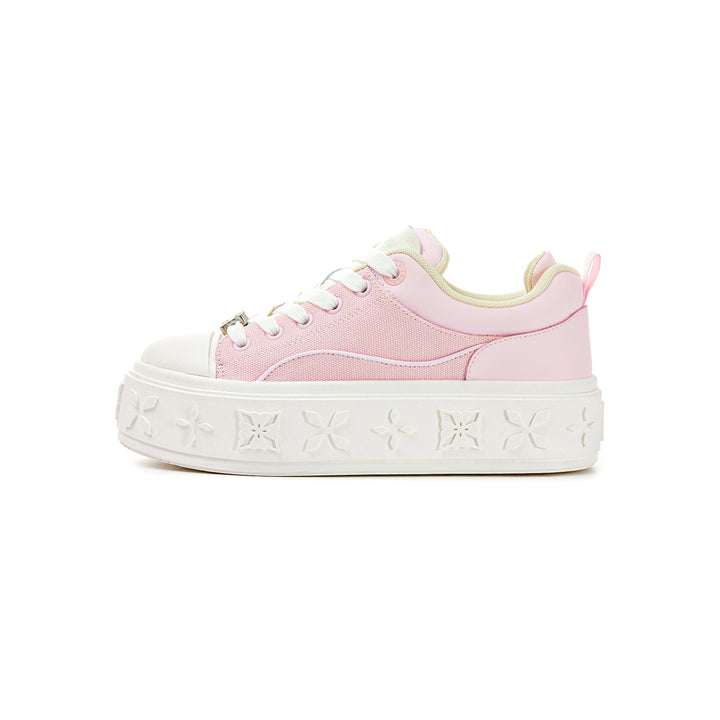 Trapar Waves Embossment Thick-Soled Casual Canvas Sneaker Pink