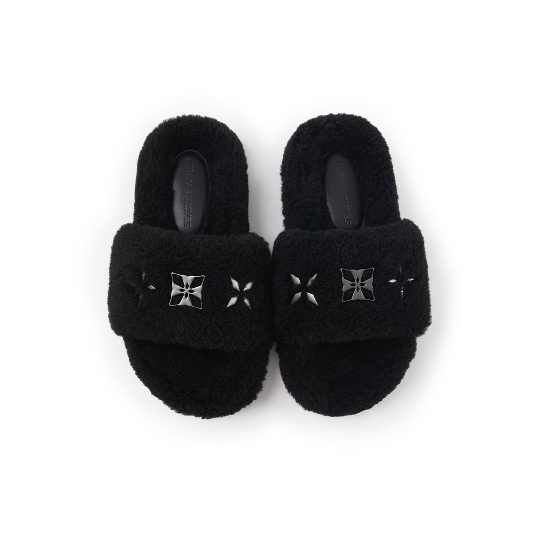 Trapar Waves Basic Casual Furry Slipper Black