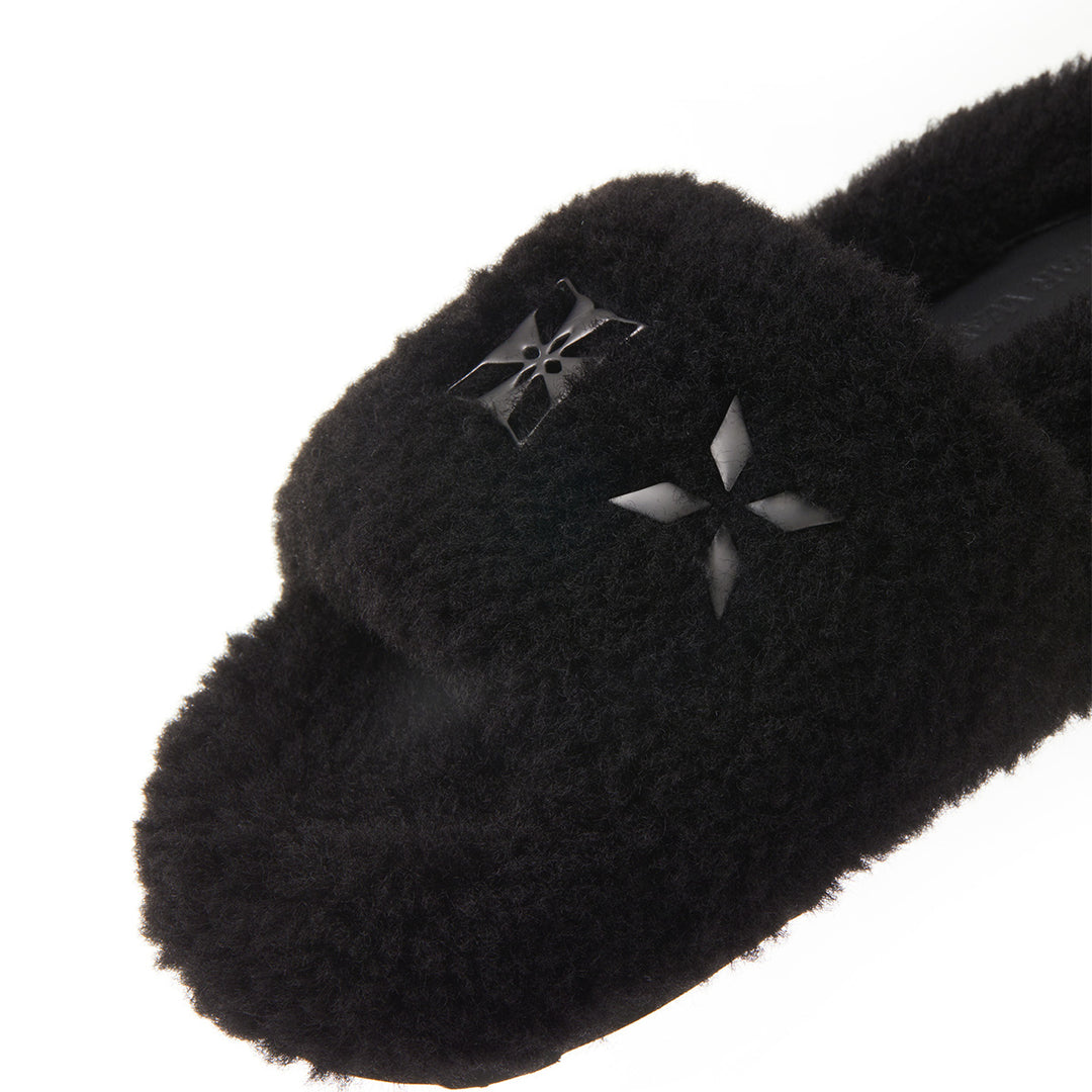 Trapar Waves Basic Casual Furry Slipper Black