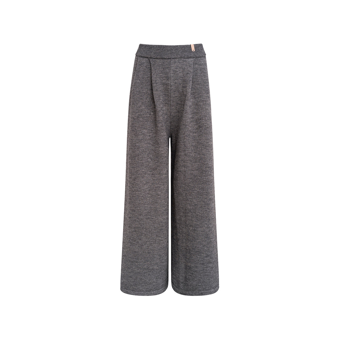 Kroche Blended Woolen Elastic-Waist Knit Pants Gray