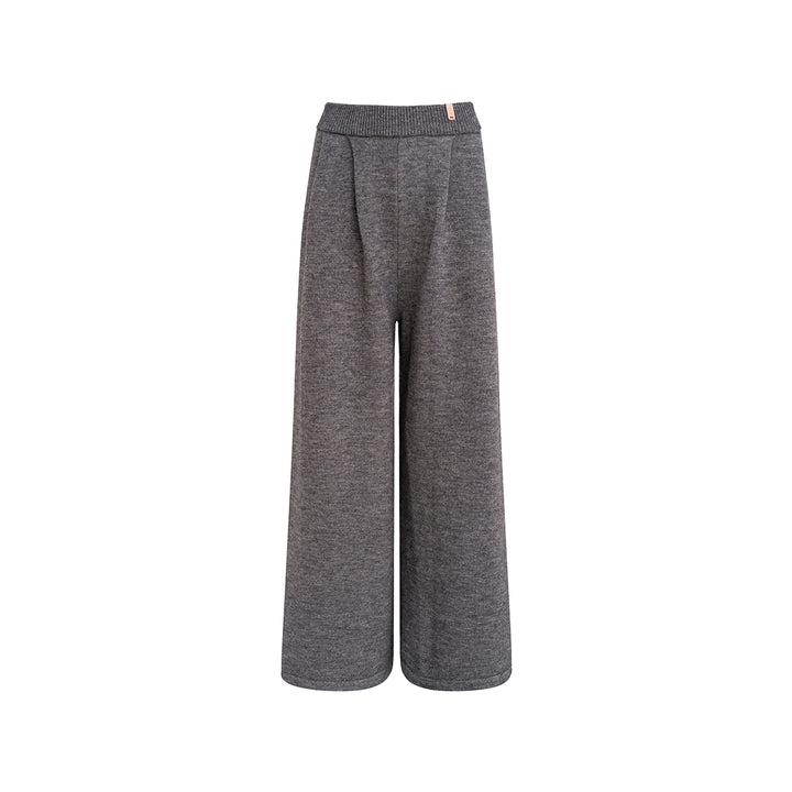 Kroche Blended Woolen Elastic-Waist Knit Pants Gray