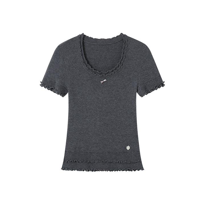 SomeSowe Double Lace Knit Slim Fit Top Gray
