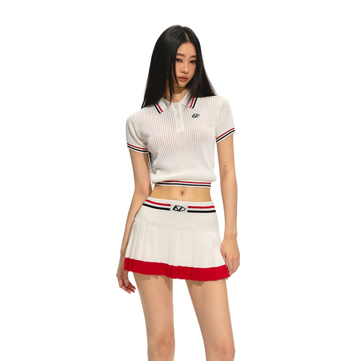 NAWS Color Contrast Pit Striped Polo Collar Knit Top