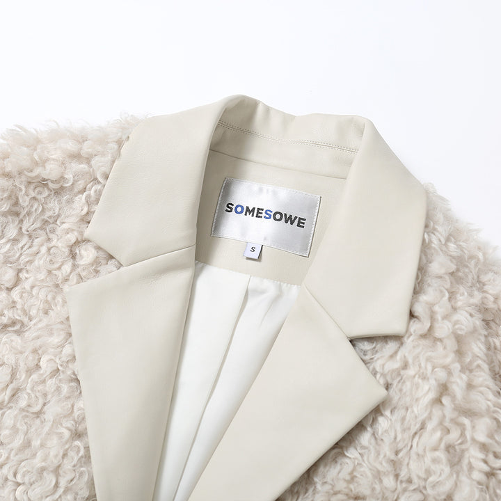 SomeSowe Leather Integrated Furry Jacket Cream - Mores Studio