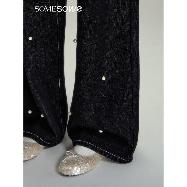 SomeSowe Pearl Wide-Leg Denim Pants Black