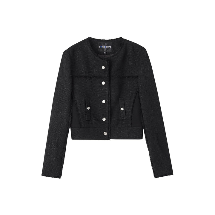 SomeSowe Raw Edge Patchwork Short Jacket Black