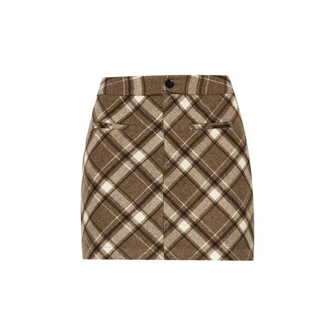 Kroche Vintage Checked Short Woolen A-Line Skirt - Mores Studio