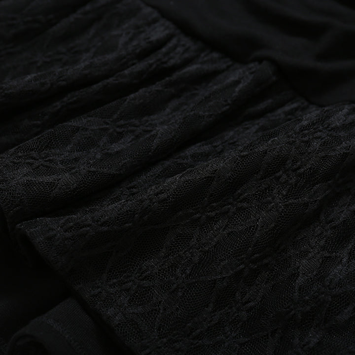 SomeSowe Merino Wool Patchwork Lace Pleated Dress Black