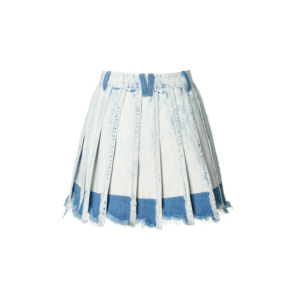 13De Marzo Denim Pleated Skirt Blue - GirlFork