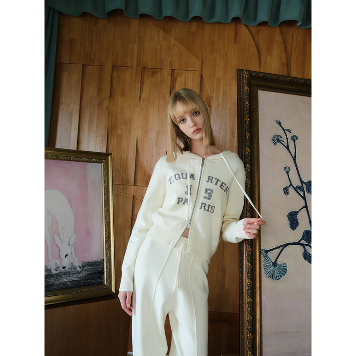 Three Quarters Letter Embroidery Hooded Jacket White - Mores Studio